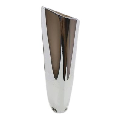 Alternate image for Triangular Art Glass Vase from Brazil 15 Inch Smoky Triangle