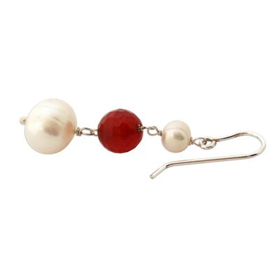Alternate image for White Cultured Pearl and Carnelian Earrings from Brazil Fire in the Clouds