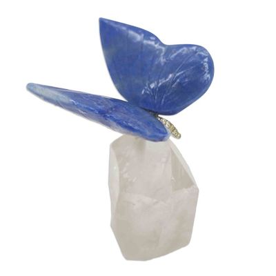 Alternate image for Blue and White Quartz Butterfly Sculpture with Brass Accents Spiritual Flutter