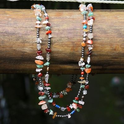 Alternate image for Multi-gemstone Long Beaded Necklace Handcrafted in Brazil Shades of Brazil