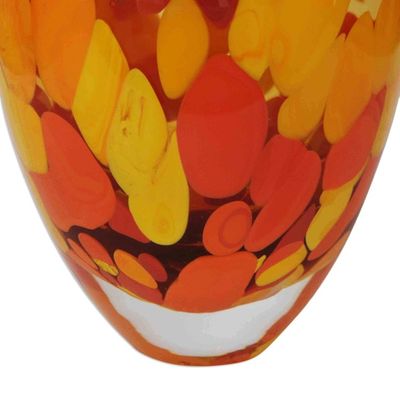 Alternate image for Unique Murano Inspired Glass Vase In Yellows and Orange Colors of Fire