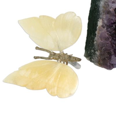 Alternate image for Gemstone Butterfly Sculpture in Honey Calcite and Amethyst Honeyed Butterfly