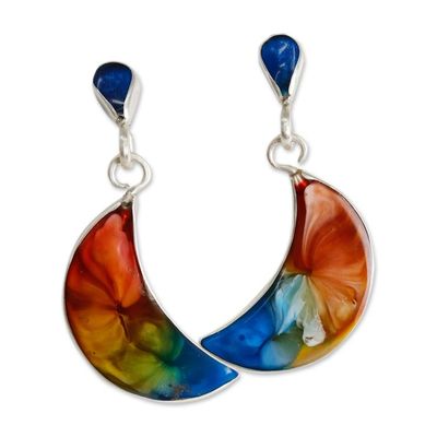 Alternate image for Handmade 950 Silver  Resin Crescent Moon Dangle Earrings Breathtaking Crescent