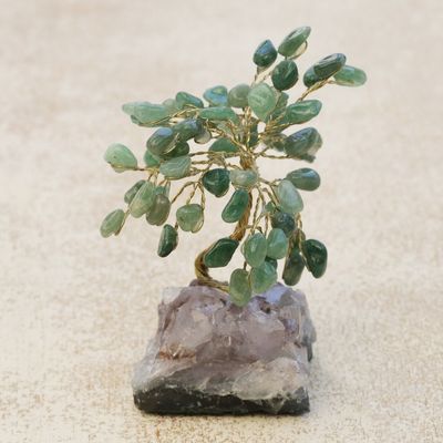Alternate image for Green Quartz-Amethyst Brazilian Mini Gemstone Tree Sculpture Hope and Happiness