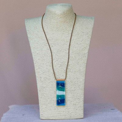 Alternate image for Blue and White Glass and Leather Pendant Necklace Cloudy Sky