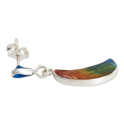 Alternate image for Handmade 950 Silver  Resin Crescent Moon Dangle Earrings Breathtaking Crescent