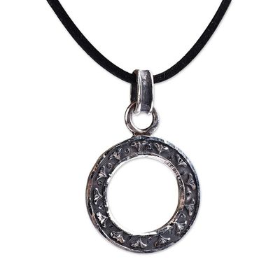 Alternate image for Polished Round Floral Sterling Silver Pendant Necklace Mountain Halo