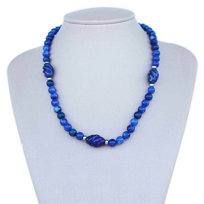 Alternate image for Handmade Sodalite Beaded Necklace with Sterling Silver Clasp Dream in Blue