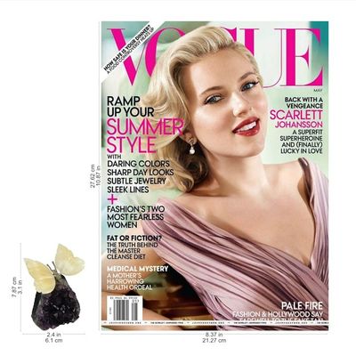 Alternate image for Gemstone Butterfly Sculpture in Honey Calcite and Amethyst Honeyed Butterfly