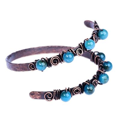 Alternate image for Antique Armenian Copper Wrap Bracelet with Teal Agate Beads Infinite Teal