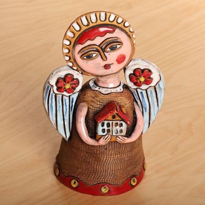 Alternate image for Angel-Themed Handcrafted Painted Ceramic Sculpture Blessed Home