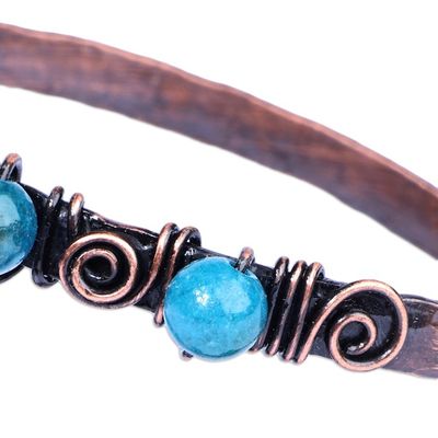 Alternate image for Antique Armenian Copper Wrap Bracelet with Teal Agate Beads Infinite Teal