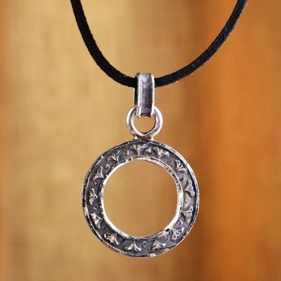 Alternate image for Polished Round Floral Sterling Silver Pendant Necklace Mountain Halo