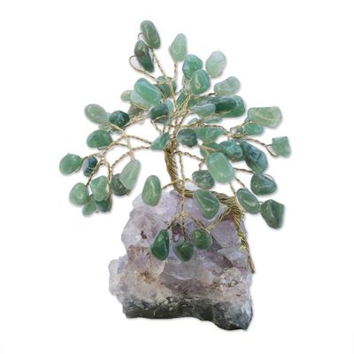 Alternate image for Green Quartz-Amethyst Brazilian Mini Gemstone Tree Sculpture Hope and Happiness