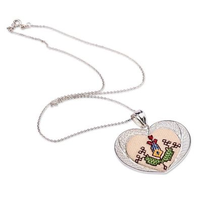 Alternate image for Embroidered Floral Heart-Shaped Filigree Pendant Necklace Romance in Armenia