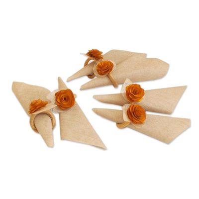 Alternate image for 6 Wood and Natural Fiber Tropicana Floral Napkin Rings Sunset Roses