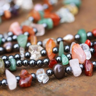 Alternate image for Multi-gemstone Long Beaded Necklace Handcrafted in Brazil Shades of Brazil