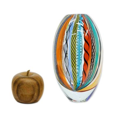Alternate image for Handblown Murano-Inspired Oval Art Vase in a Vibrant Palette Carnival Cosmos
