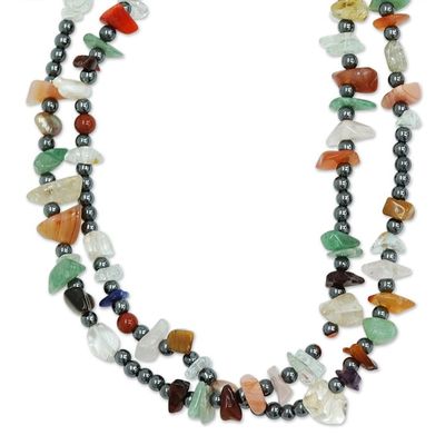 Alternate image for Multi-gemstone Long Beaded Necklace Handcrafted in Brazil Shades of Brazil