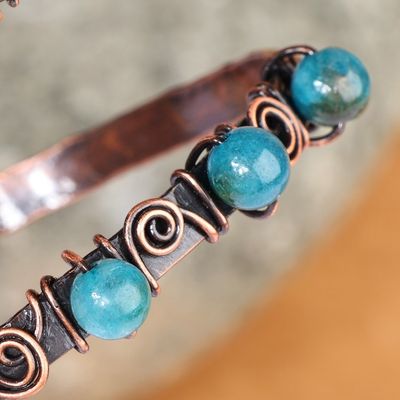Alternate image for Antique Armenian Copper Wrap Bracelet with Teal Agate Beads Infinite Teal