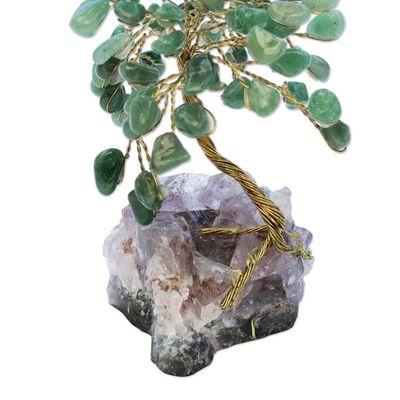 Alternate image for Green Quartz-Amethyst Brazilian Mini Gemstone Tree Sculpture Hope and Happiness
