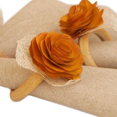 Alternate image for 6 Wood and Natural Fiber Tropicana Floral Napkin Rings Sunset Roses