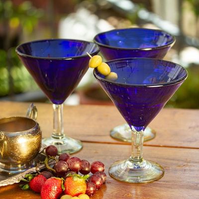 Alternate image for Handblown Glass Recycled Martini Drinkware Set of 6 Sapphire Blue