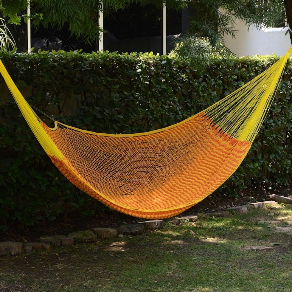 Mexican Hand Woven Yellow Cotton Hammock 400 lb Capacity 'Saffron Sun'