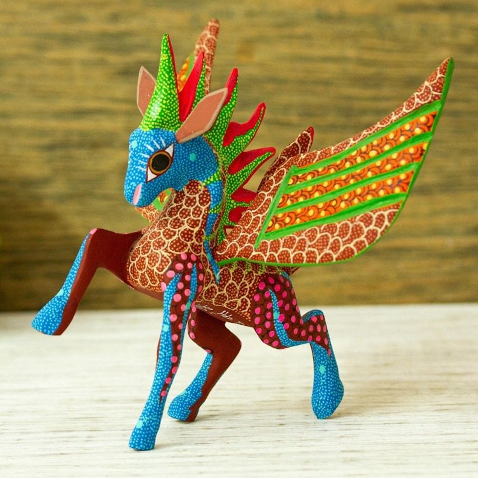 Handmade Pegasus Alebrije Statuette 'Psychedelic Pegasus'