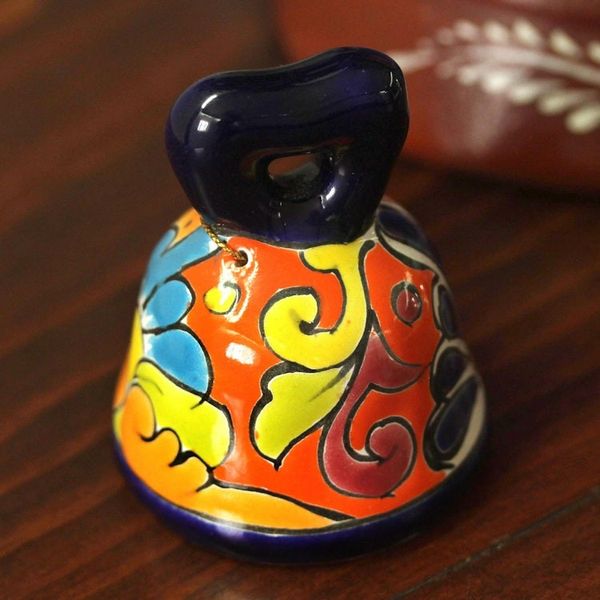 Alternate image for Hand-Painted Talavera-Style Ceramic Bell from Mexico Ringing Talavera