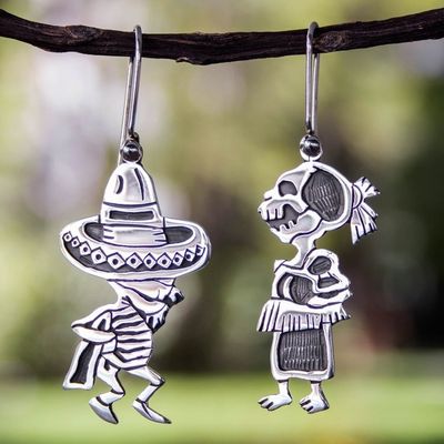 Alternate image for Fair Trade Taxco Silver Day of the Dead Earrings Skeletal Hat Dance