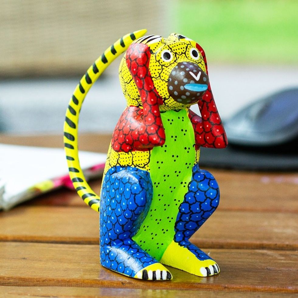 Wood Monkey Alebrije Figurine Carved and Painted by Hand 'Excited Monkey'