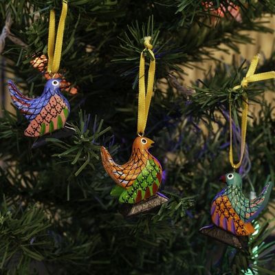 Alternate image for Wood Alebrije Chicken Ornaments Set of 5 from Mexico Sweet Chickens