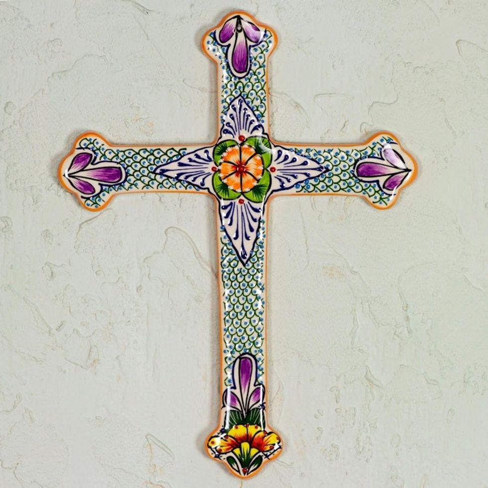 Collectible Talavera Ceramic Cross 'Morning Glory'