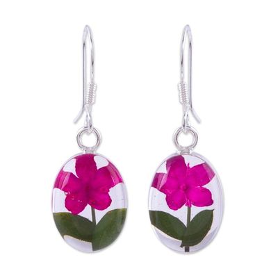 Alternate image for Pink Natural Flower Dangle Earrings from Mexico Freshness of Nature