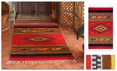 Alternate image for Zapotec Wool Rug 4 X 6 Woven by Hand in  Mexico Red Maguey