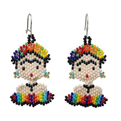 Alternate image for Handmade Multicolored Beaded Frida Earrings Rainbow Frida