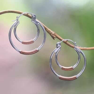 Alternate image for Taxco Silver Hoop Earrings with Copper Taxco Orbit