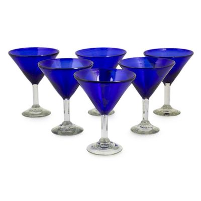 Alternate image for Handblown Glass Recycled Martini Drinkware Set of 6 Sapphire Blue