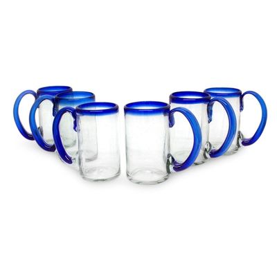Alternate image for Mexican Beer Glasses with Cobalt Handle and Rim Set of 6 Cobalt Beer