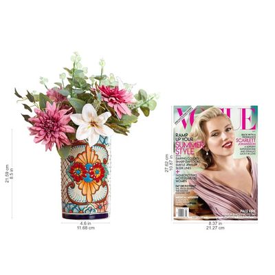 Alternate image for Talavera Style Blue Rim Colorful Floral Motif Ceramic Vase Garden Gift