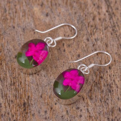 Alternate image for Pink Natural Flower Dangle Earrings from Mexico Freshness of Nature