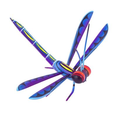 Alternate image for Handcrafted Blue Copal Wood Dragonfly Sculpture from Mexico Sweet Freedom in Blue