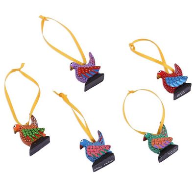 Alternate image for Wood Alebrije Chicken Ornaments Set of 5 from Mexico Sweet Chickens
