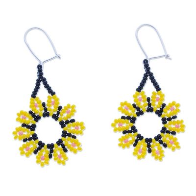 Alternate image for Yellow Floral Beaded Dangle Earrings Handcrafted in Mexico Blooming Yellow