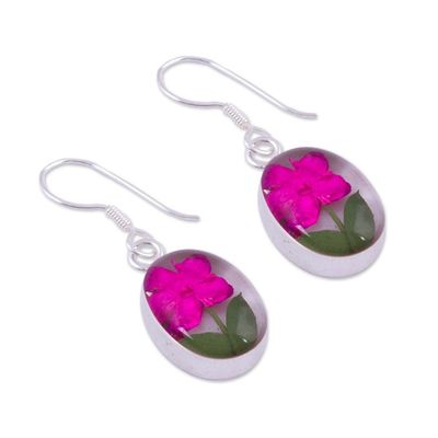 Alternate image for Pink Natural Flower Dangle Earrings from Mexico Freshness of Nature