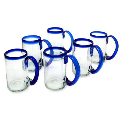 Alternate image for Mexican Beer Glasses with Cobalt Handle and Rim Set of 6 Cobalt Beer