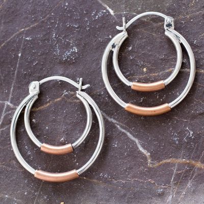Alternate image for Taxco Silver Hoop Earrings with Copper Taxco Orbit