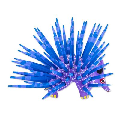 Alternate image for Hand-Painted Wood Alebrije Porcupine Figurine in Lavender Cute Porcupine in Lavender