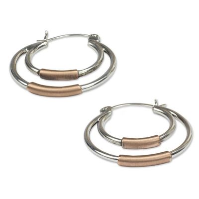 Alternate image for Taxco Silver Hoop Earrings with Copper Taxco Orbit